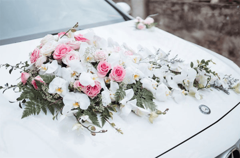 trang trí xe hoa với hoa hồng