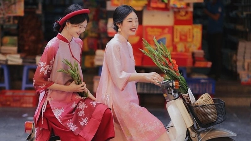 tạo dáng chụp ảnh tết